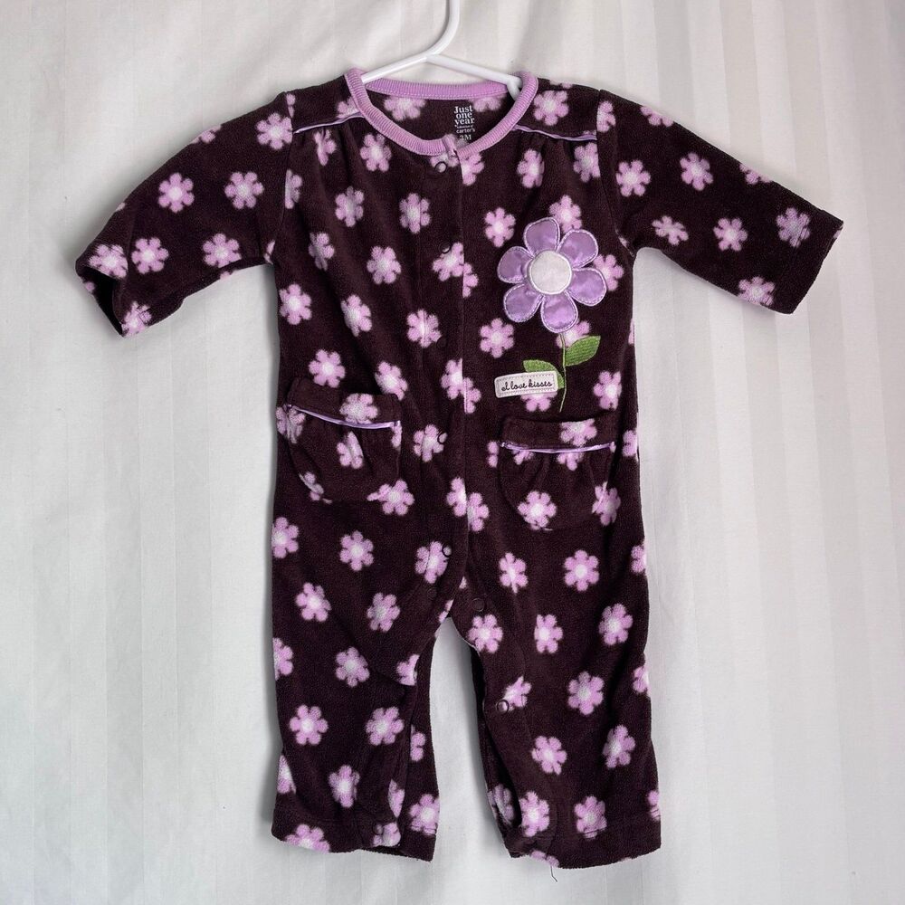 ust One You by Carter's Baby Girl Purple Floral Fleece Footless Sleeper 3M